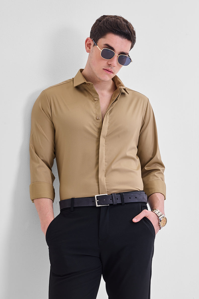 SNITCH Light Brown Solid Concealed Placket Shirt