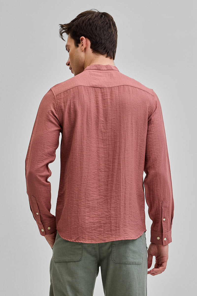 SNITCH Coral Mandarin Linen Blend Shirt - view 7