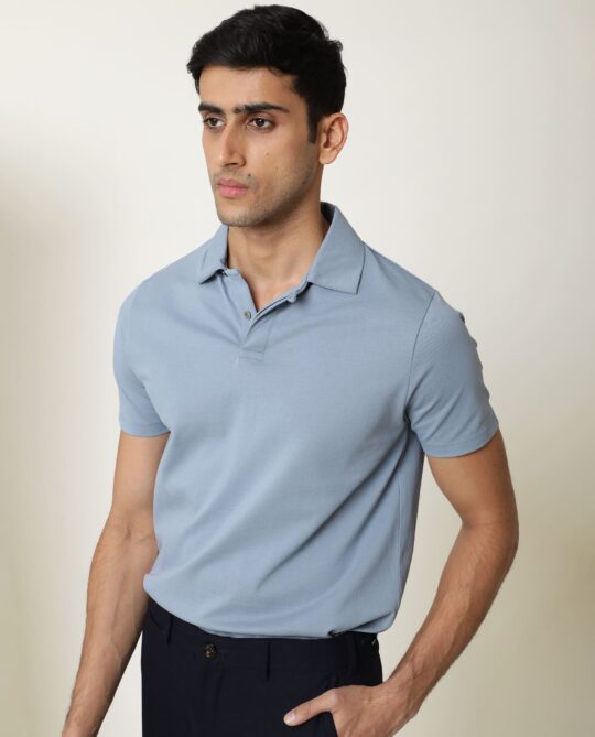 Rare Rabbit Men'S Zeny Blue Cotton Fabric Collared Neck Half Sleeves Button Closure Polo T-Shirt - view 2