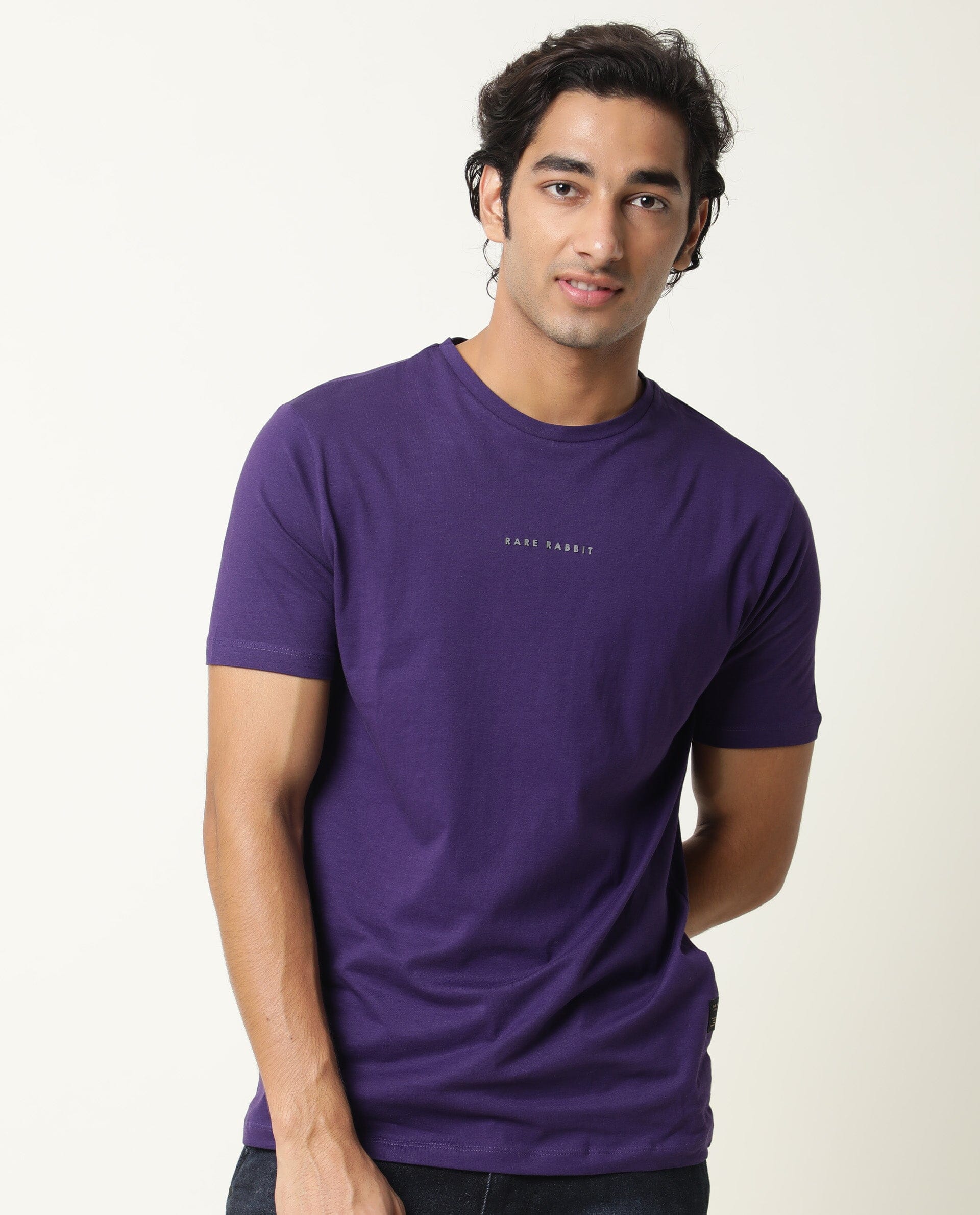 Rare Rabbit Men's Rabbit-4 Purple Crew Neck HD Print Branding Half Sleeves Regular Fit T-Shirt - view 3