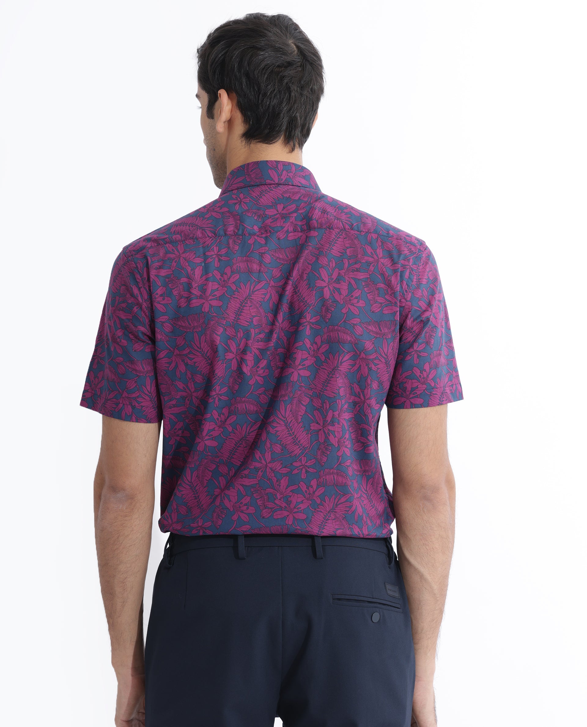 Rare Rabbit Men's Olars Navy Cotton Fabric Half Sleeves Floral Print Shirt - view 7