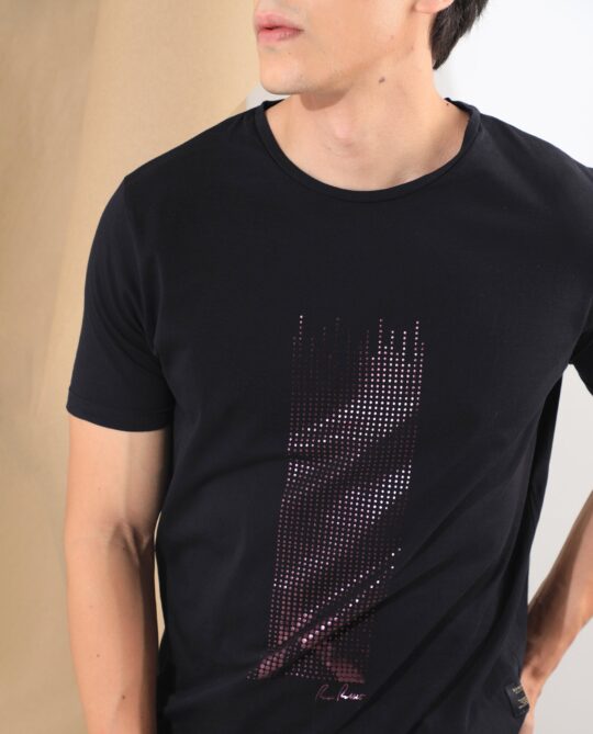 Rare Rabbit Men's Dotter Black T-shirt Cotton Fabric Crew Neck Half Sleeves Slim Fit - view 2