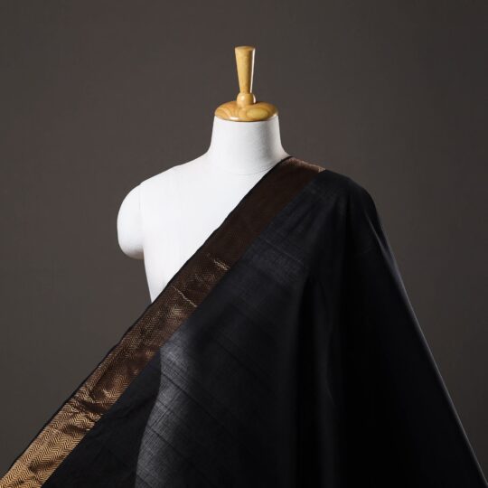 SOUTH KARGHA Black - Handloom Mangalagiri Cotton Fabric with Zari Border 10