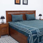 AHA VASTRA HANDLOOM Blue - Akola Block Printing Jhiri Handloom Cotton Double Bed Cover (102 x 87 in)