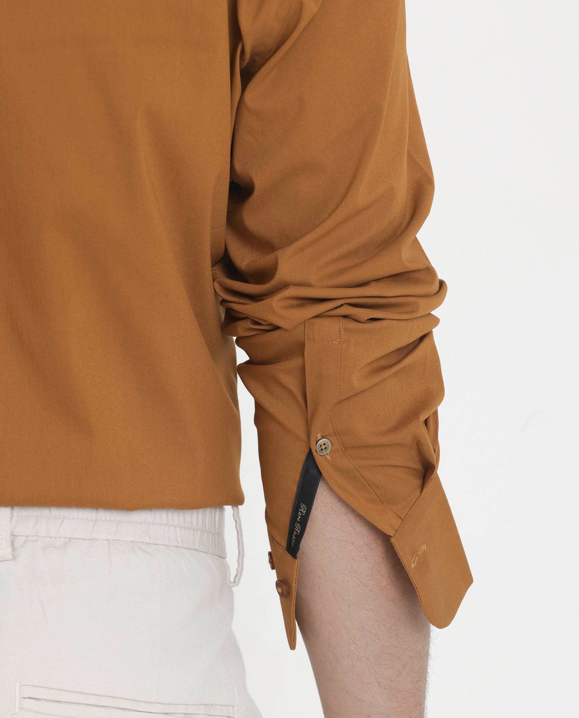 Rare Rabbit Men's Benedict Mustard Cotton Poly Elastane Blend Fabric Full Sleeve Solid Formal Shirt - view 5