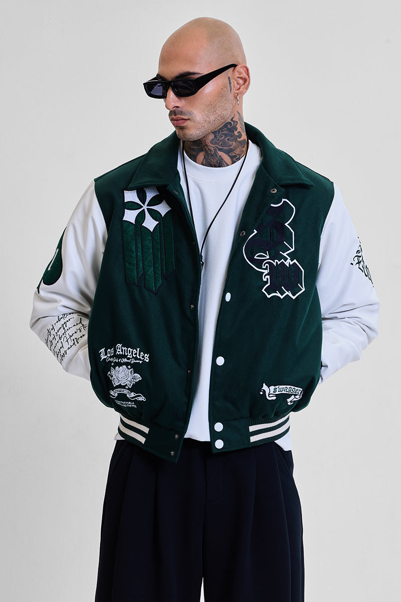 SNITCH Legends Anarchy Dark Green Varsity Jacket - view 4