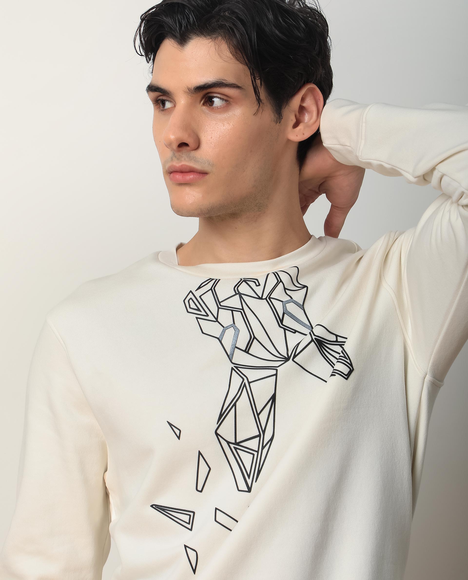 Rare Rabbit Mens Oakk Off White Full Sleeves Crew Neck Graphic Logo Print Sweatshirt - view 10