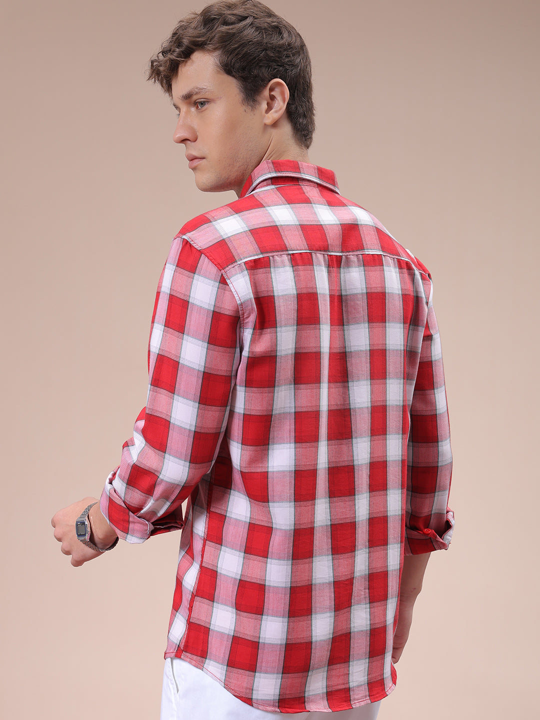 The Indian Garage Co Men's Red Slim Fit Checked Shirt - view 3