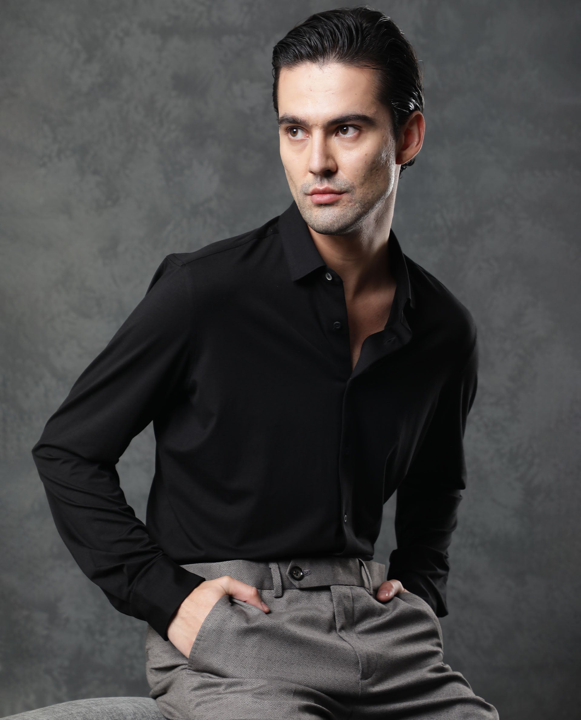 Rare Rabbit Men's Zac Black Rayon Fabric Full Sleeves Solid Shirt - view 3
