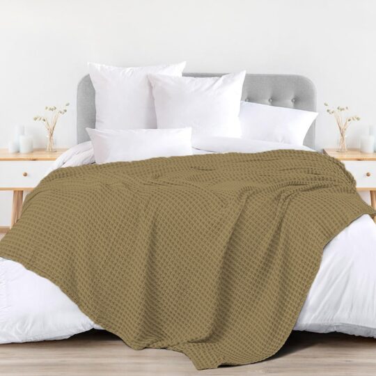 100 cotton waffle – Urban Space -Home Furnishing Store 100% Cotton Waffle Weave Blanket / Cotton Dohar for Bedroom - Khakhi