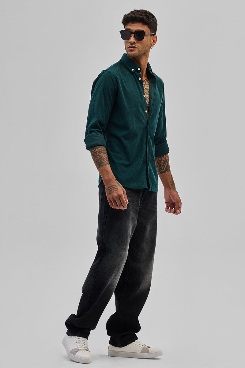SNITCH Dark Green Slim Fit Corduroy Shirt - view 3