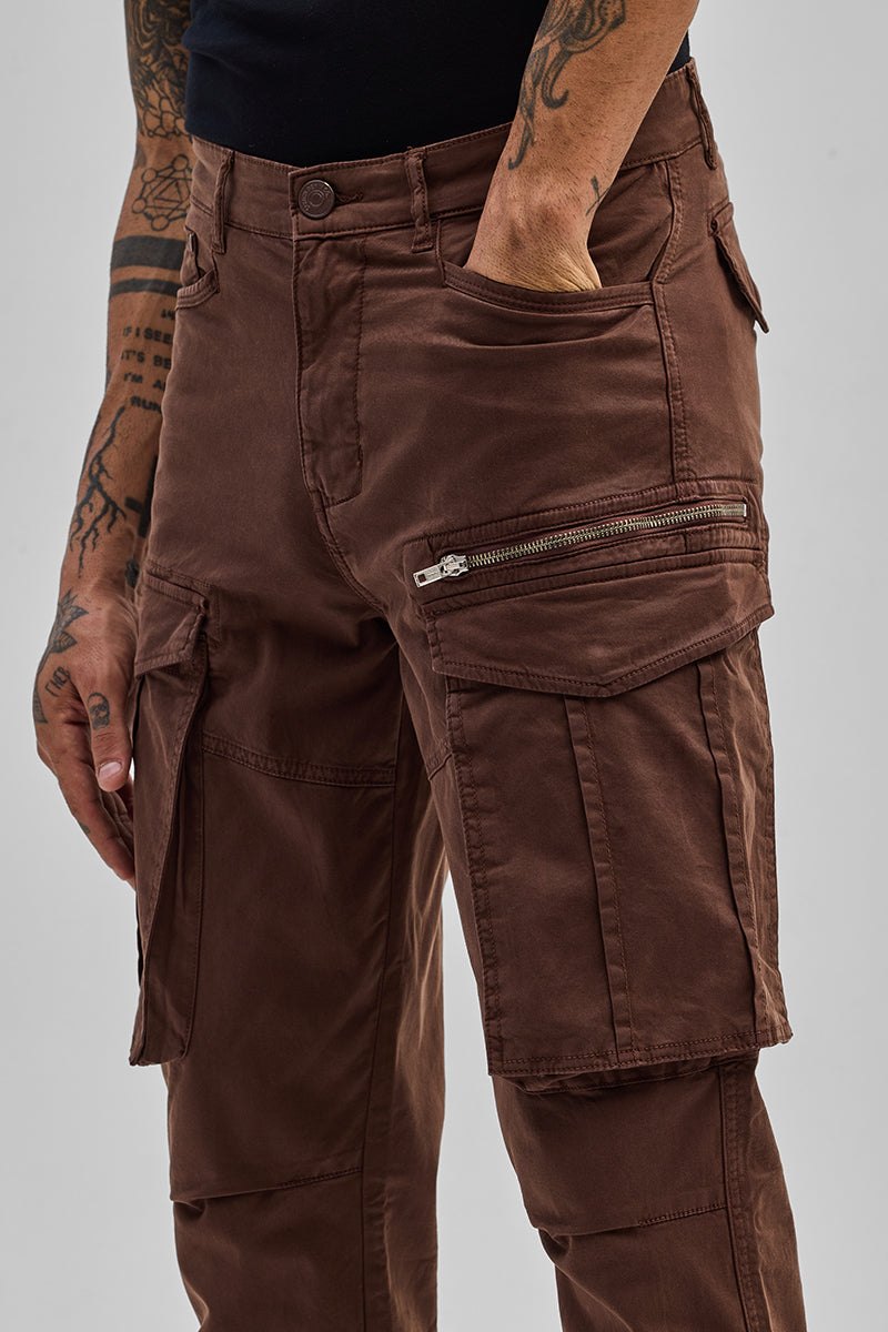 SNITCH Copper Brown Relaxed Fit Cargo Pants - view 5