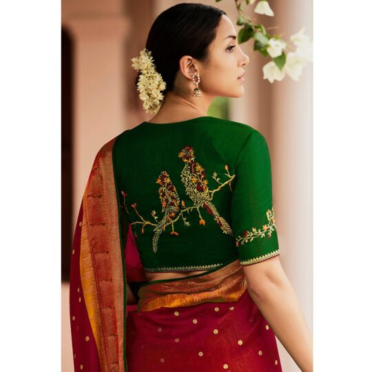 Peachmode Maroon Woven Paithani Brasso Saree With Tassels - view 2