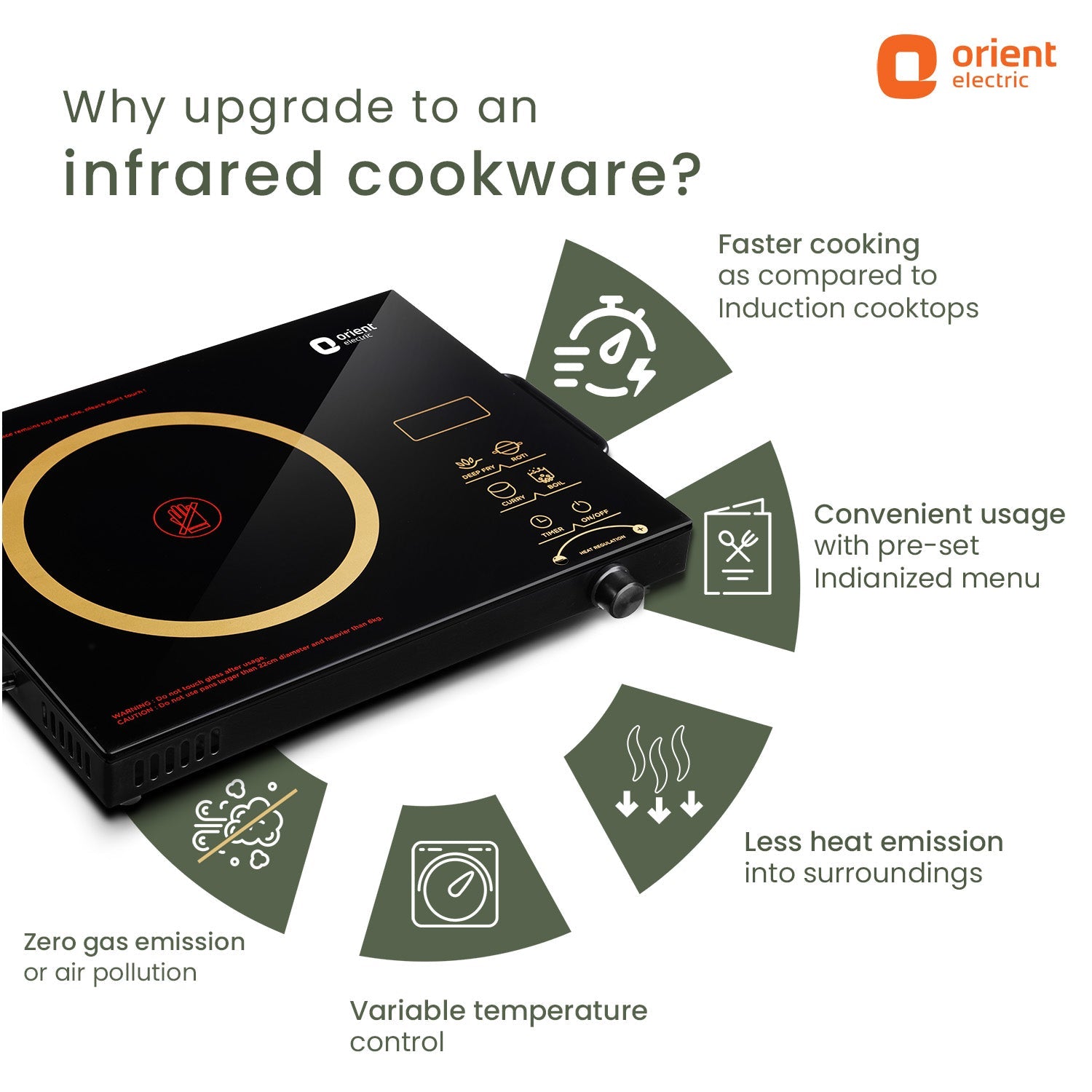 Orient Electric Rapid Cook Infrared Induction Cooktop 2200W (Induction Chulha) - view 6