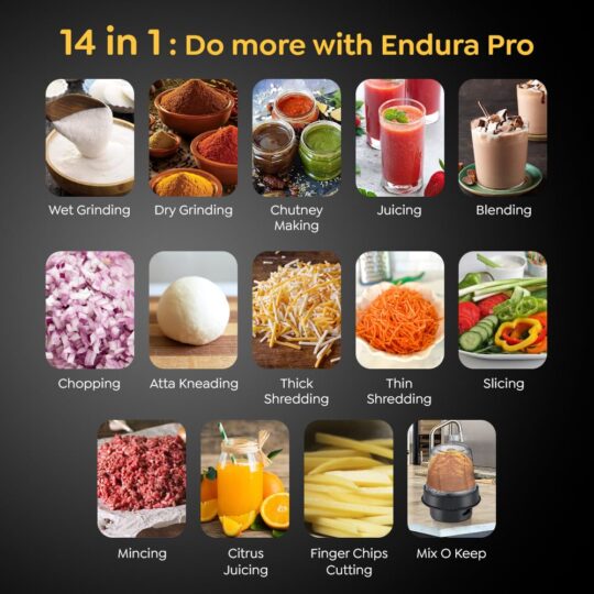 Prestige Endura Pro 1000W Multi Functional Mixer Grinder With Ball Bearing Technology | Black - view 2