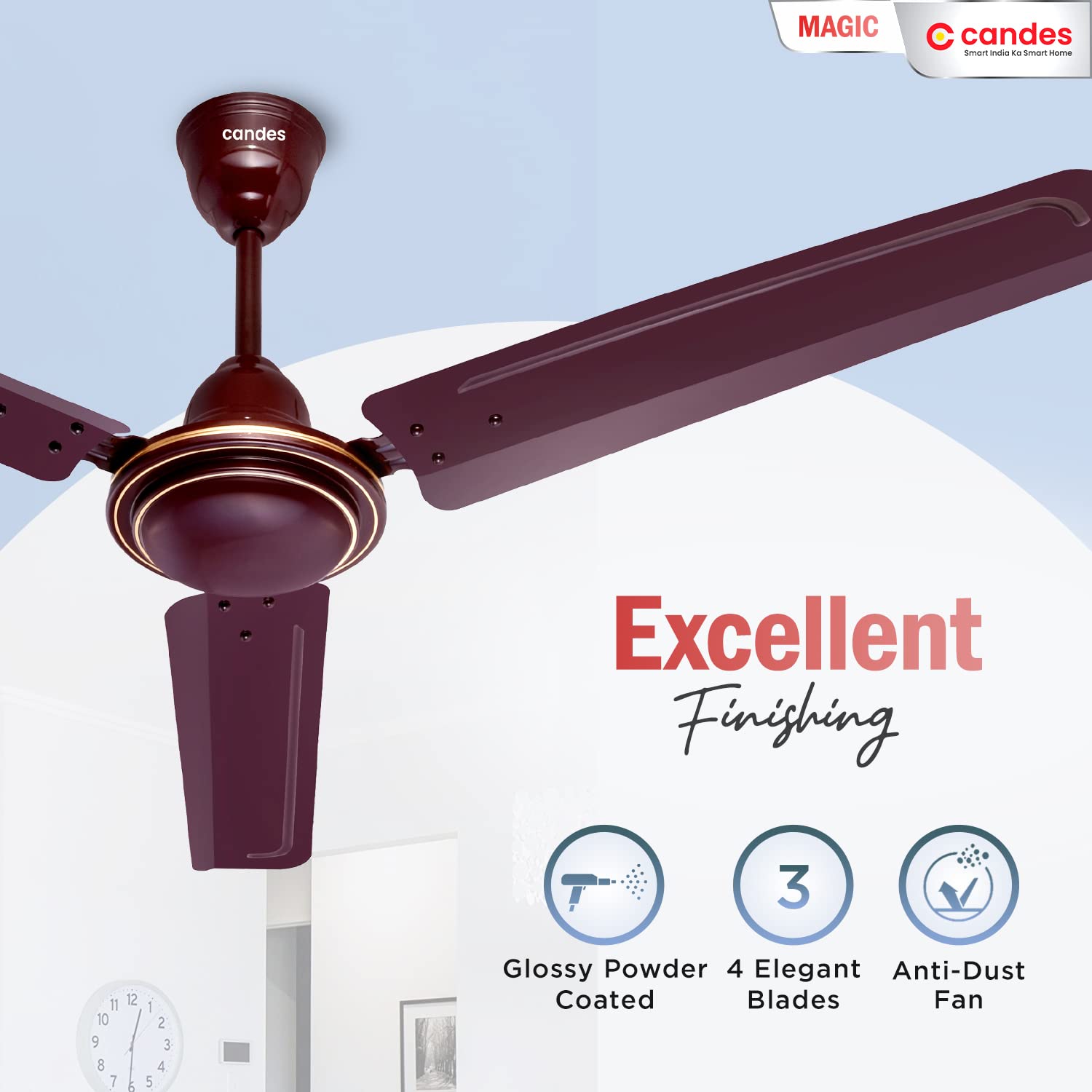 Candes Magic 48 inch /1200 MM High Speed Anti Dust Ceiling Fan, 405 RPM with 2 Years Warranty (Brown, Pack of 2) - view 4