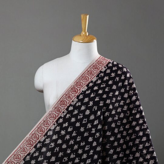 BAGH PRINTS BY YAKOOB KHATRI Black - Natural Dyed Bagh Block Print Mul Cotton Fabric 02