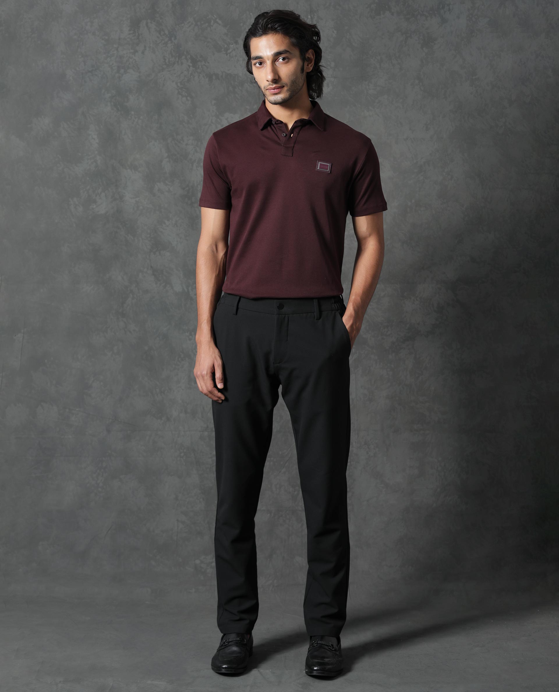 Rare Rabbit Men's Badger-1 Maroon Cotton Fabric Collared Neck Half Sleeves Solid Polo T-Shirt - view 4