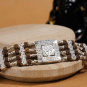 Prinjal Jewellers Rudraksha Silver Trishul With Om Four Line Bracelet