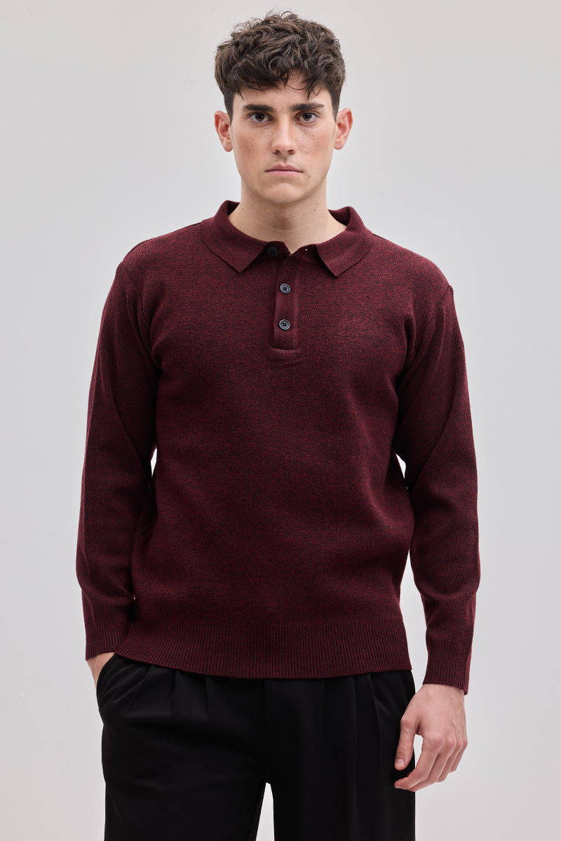 SNITCH Maroon Knitted Polo Sweater - view 8