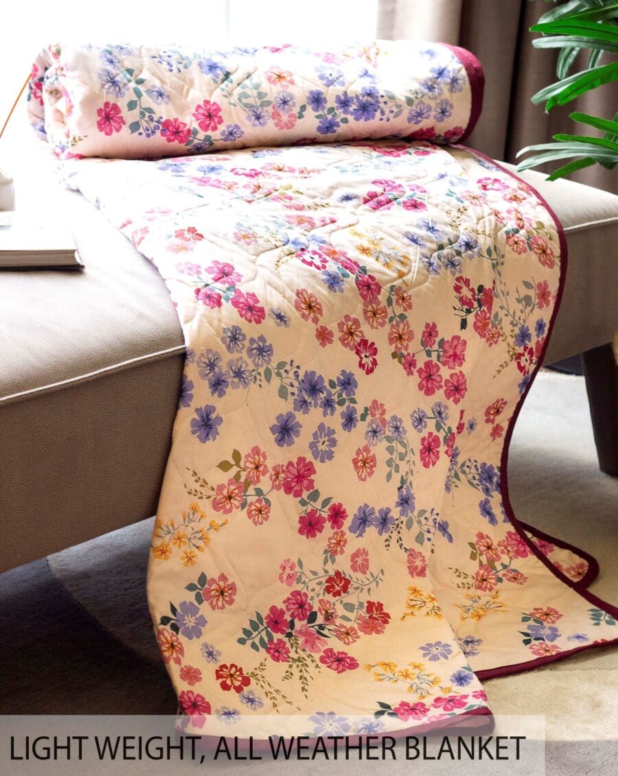Blanket dohar – Urban Space -Home Furnishing Store 100% Malmal Cotton Blanket, Dohar, Quilt for AC and Light Winters - Pink Floral 3