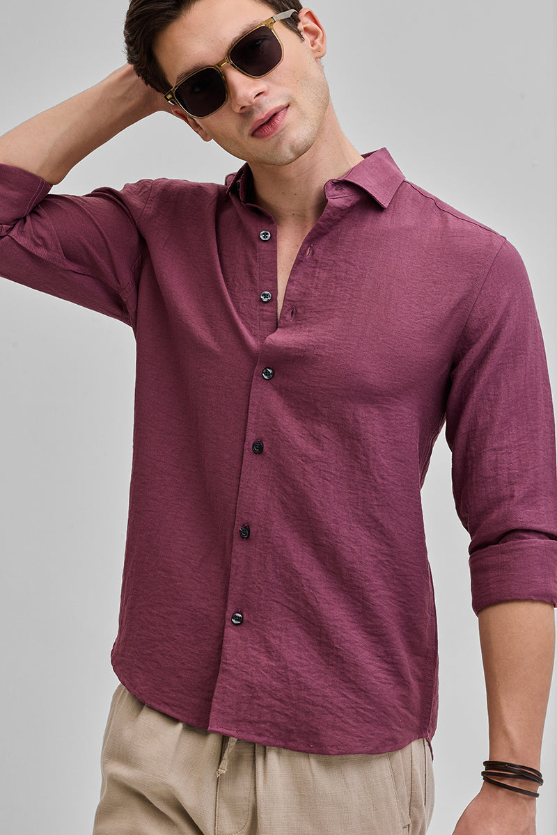 SNITCH Mauve Textured Linen Blend Shirt - view 5