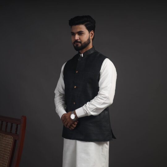 ITOKRI CASUALS Black - Vidarbha Tussar x Ghicha Silk Handloom Nehru Jacket 01 - view 2