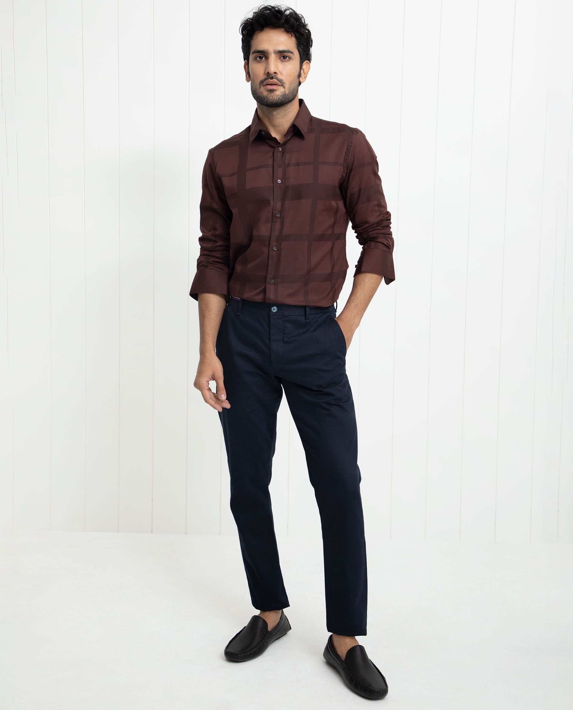 Rare Rabbit Men's Boxline Brown Cotton Lyocell Fabric Full Sleeves Checks Print Shirt - view 2
