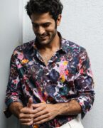 Rare Rabbit Men's Drakee White Cotton Fabric Floral Print Full Sleeves Shirt