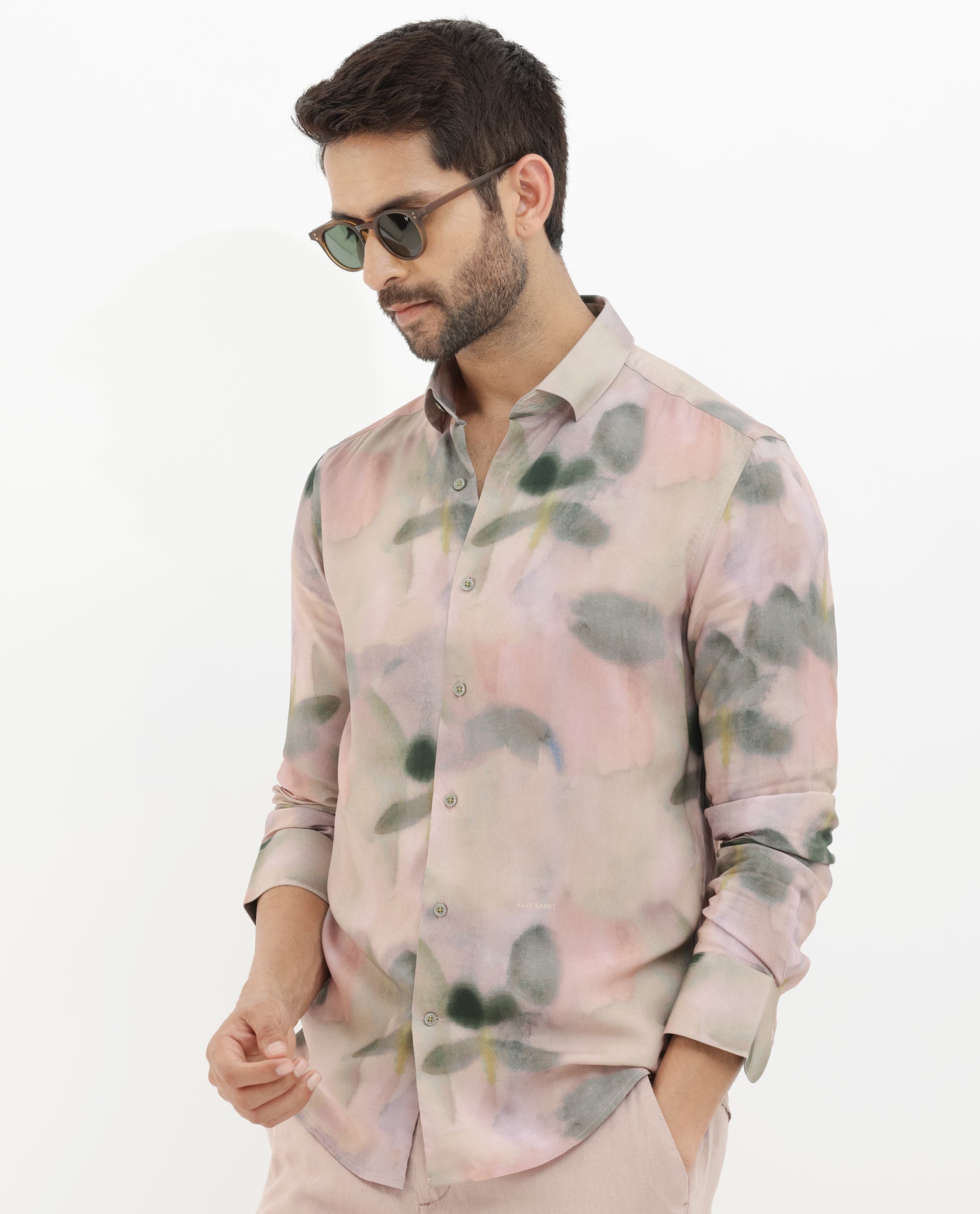 Rare Rabbit Men's Donac Dusky Olive Viscose Fabric Full Sleeves Abstract Print Shirt - view 5