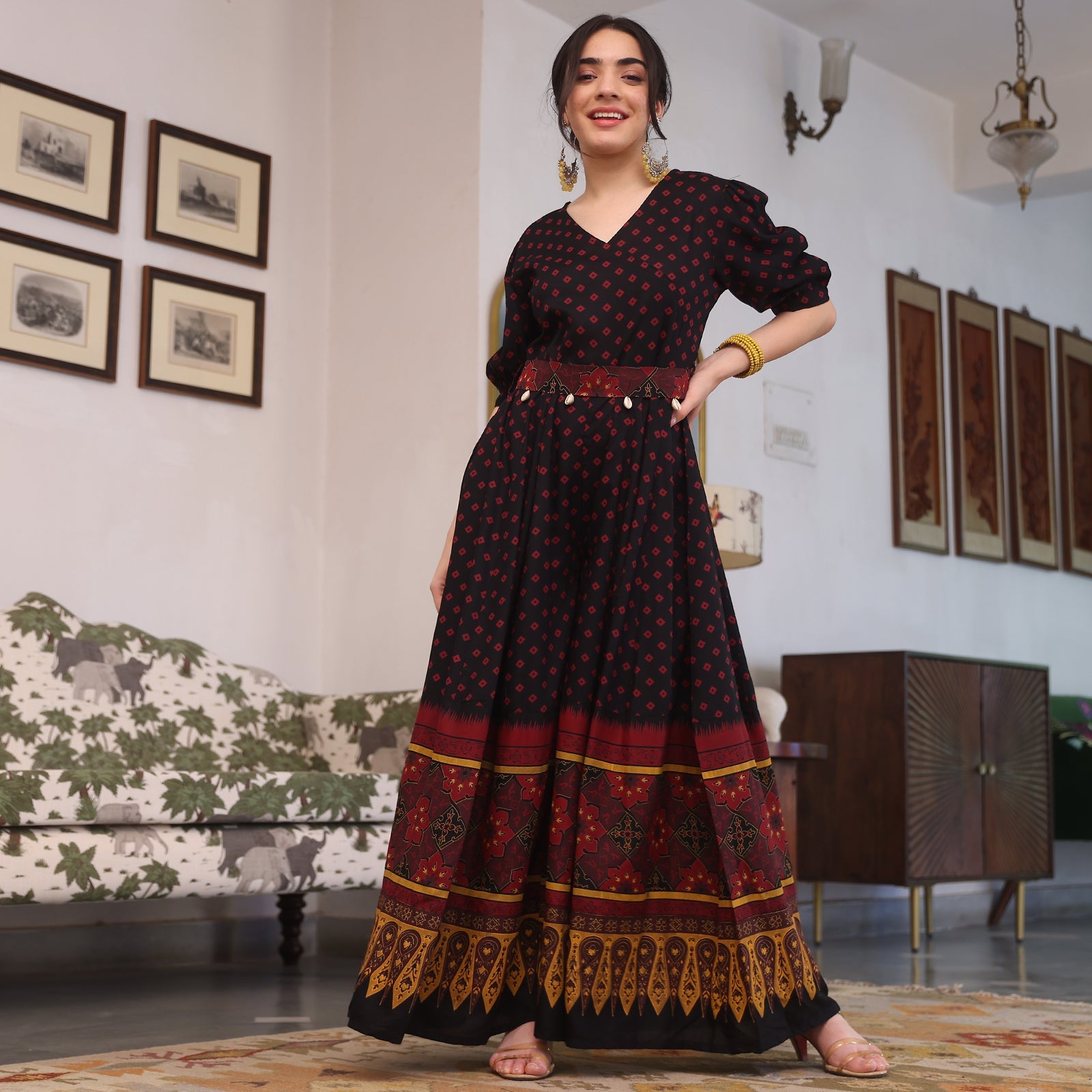 BlackTree Black & Maroon Fit and Flare Jumpsuit - view 3