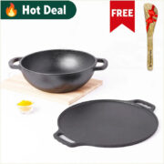 The Indus Valley CASTrong Thick Cast Iron Kadai+Tawa+Free ₹110 Spatula,Kitchen set for Home, Pre-seasoned,100% Pure,Toxin-free