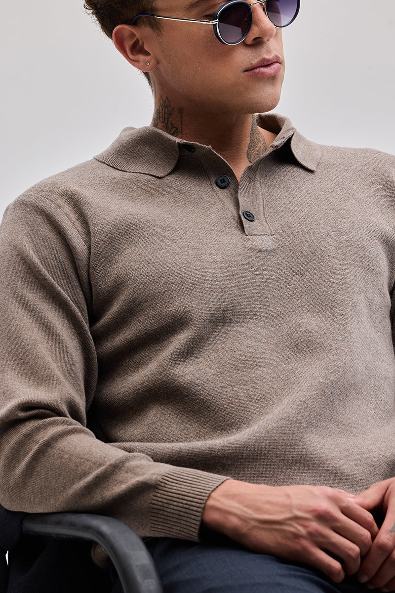 SNITCH Light Brown Knitted Polo Sweater - view 3