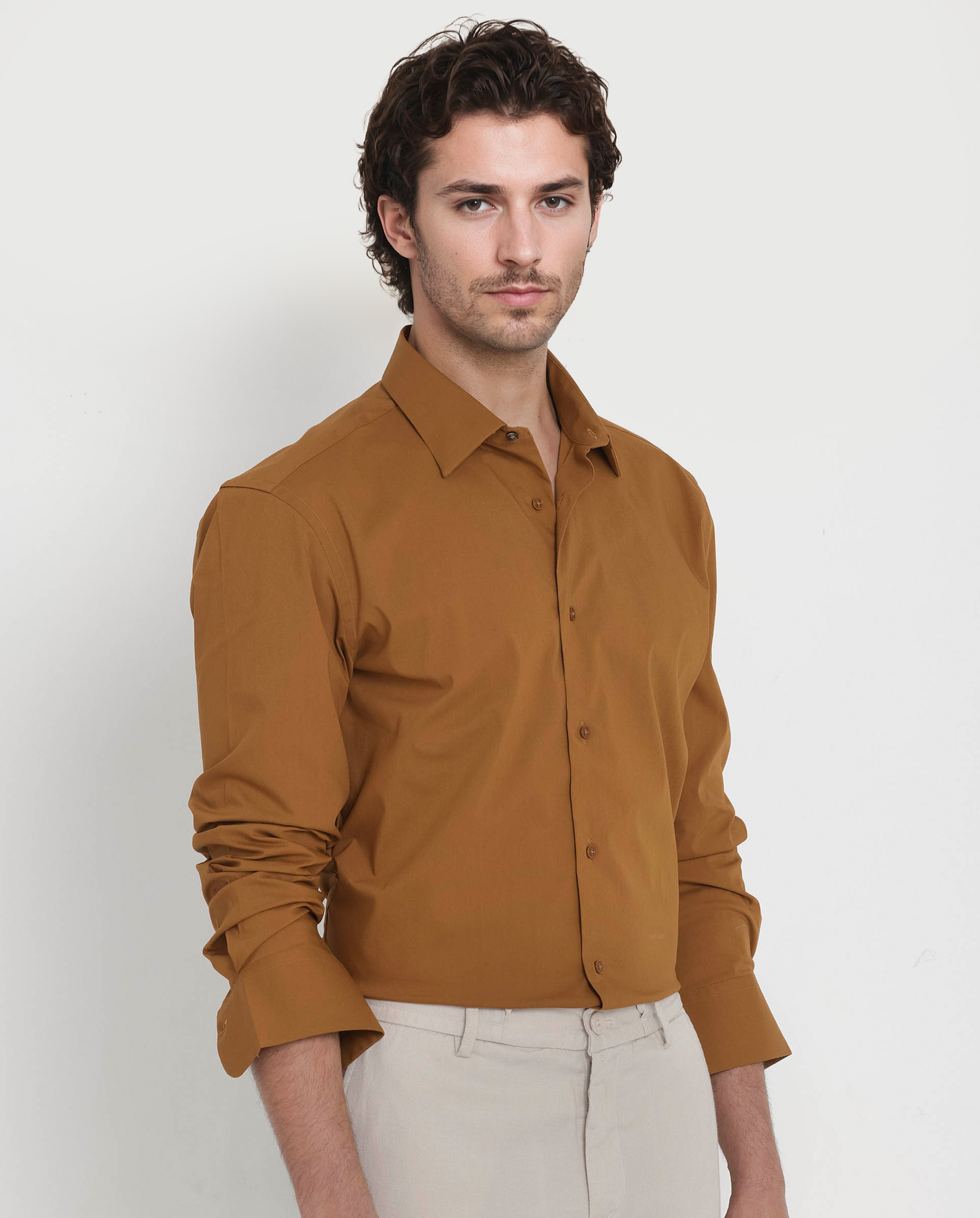 Rare Rabbit Men's Benedict Mustard Cotton Poly Elastane Blend Fabric Full Sleeve Solid Formal Shirt - view 7
