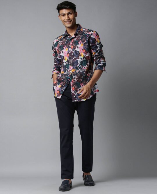 Rare Rabbit Men's Drakee White Cotton Fabric Floral Print Full Sleeves Shirt - view 2