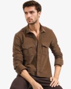 Rare Rabbit Men's Cordini Brown Cotton Fabric Full Sleeves Solid Shirt