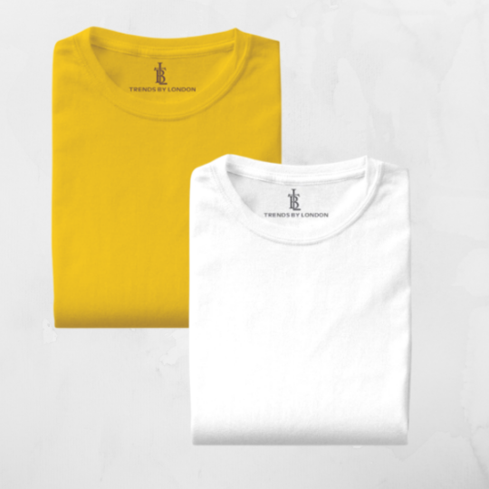 BlackTree Combo of Half Sleeves 180 GSM T-Shirts for Men Cotton (Mustard and White)
