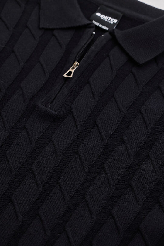 SNITCH Black Zipper Knitted Polo T-Shirt - view 2