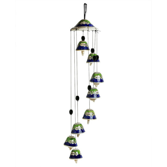 EXCLUSIVELANE 'Blossoming Symphonies' Handpainted Decorative Hanging Bells Wind Chime In Ceramic (24 Inch) - view 2