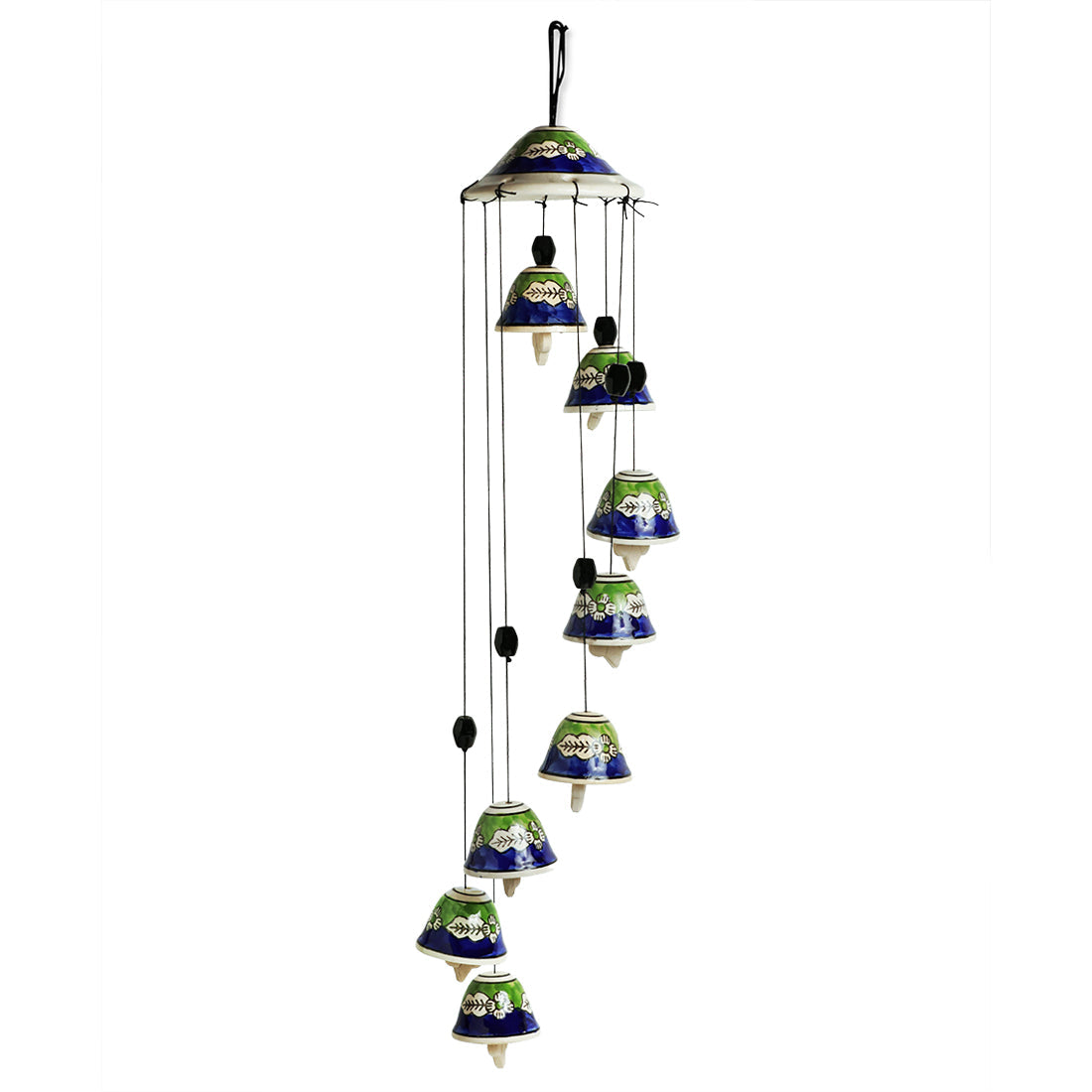 EXCLUSIVELANE 'Blossoming Symphonies' Handpainted Decorative Hanging Bells Wind Chime In Ceramic (24 Inch) - view 2