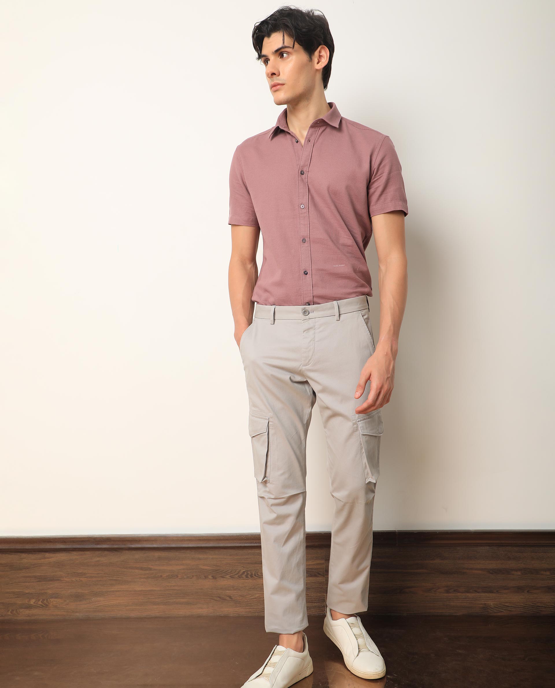 Rare Rabbit Men's Celu Grey Solid Mid-Rise Cargo Style Slim-Fit Trouser - view 4
