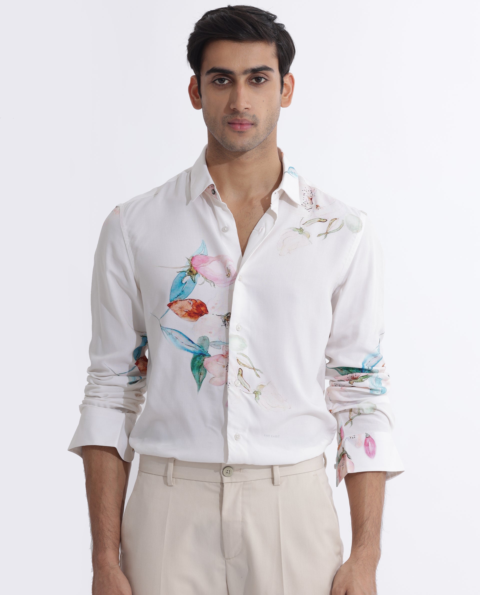 Rare Rabbit Men's Laura Light Pink Viscose Fabric Floral Print Full Sleeves Shirt - view 5