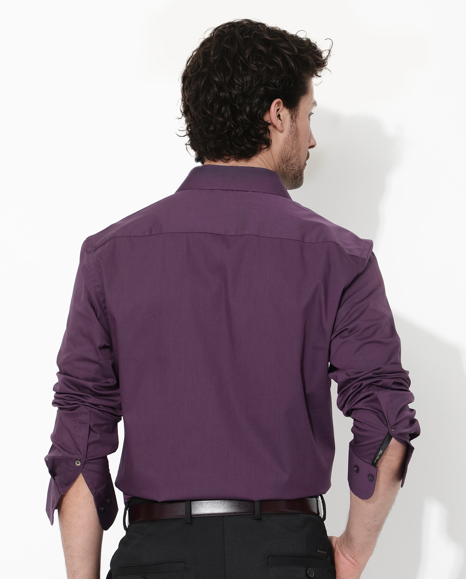 Rare Rabbit Men's Benedict Dark Purple Cotton Poly Elastane Blend Fabric Full Sleeve Solid Formal Shirt - view 9