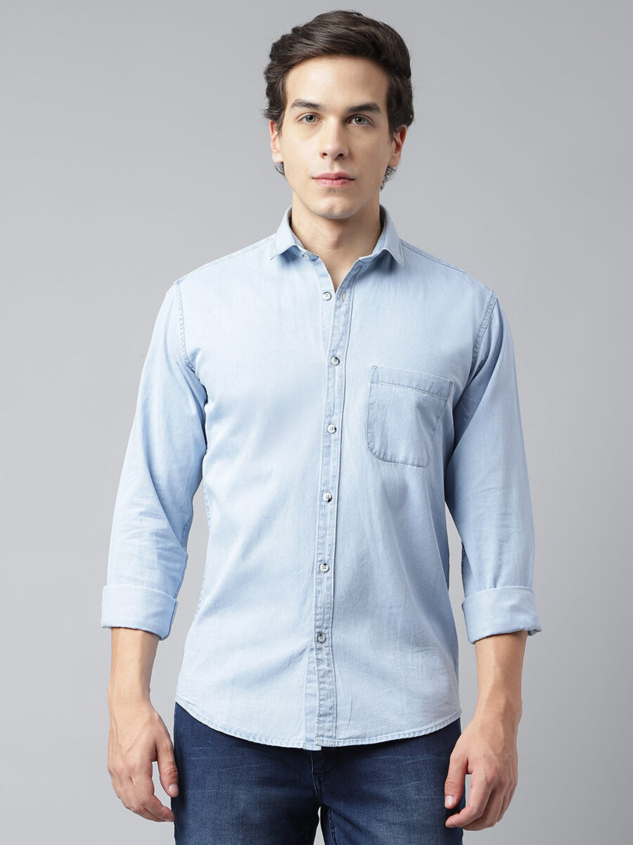 BlackTree Men Ice Blue Standard Fit Solid Casual Shirt