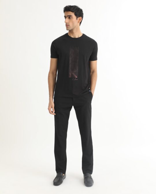 Rare Rabbit Men's Dotter-1 Black Crew Neck Half Sleeves Regular Fit Graphic Printed Branding T-Shirt - view 2
