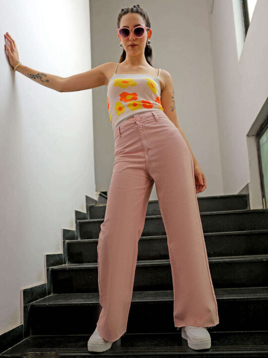 Freehand by The Indian Garage Co Women's Pink Solid Bootcut Jeans