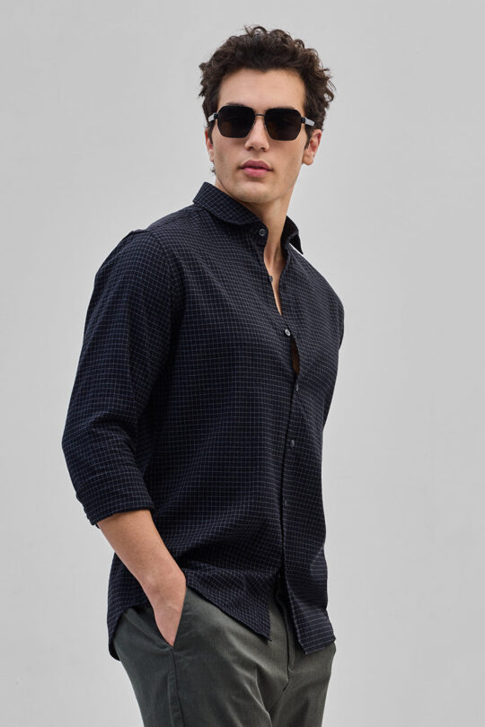 SNITCH Black Mini Checks Slim Fit Shirt