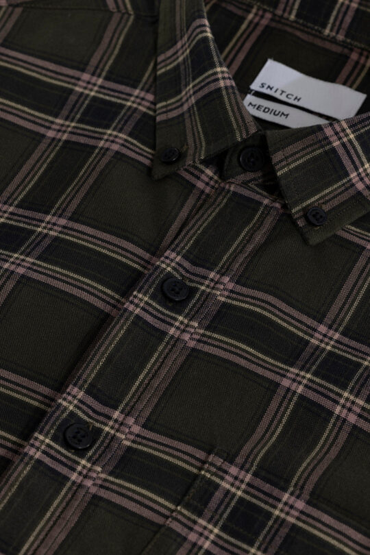 SNITCH Window Twist Olive Checks Shirt - view 2