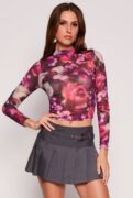blashe Floral Print Long Sleeve Mesh Top – Women's
