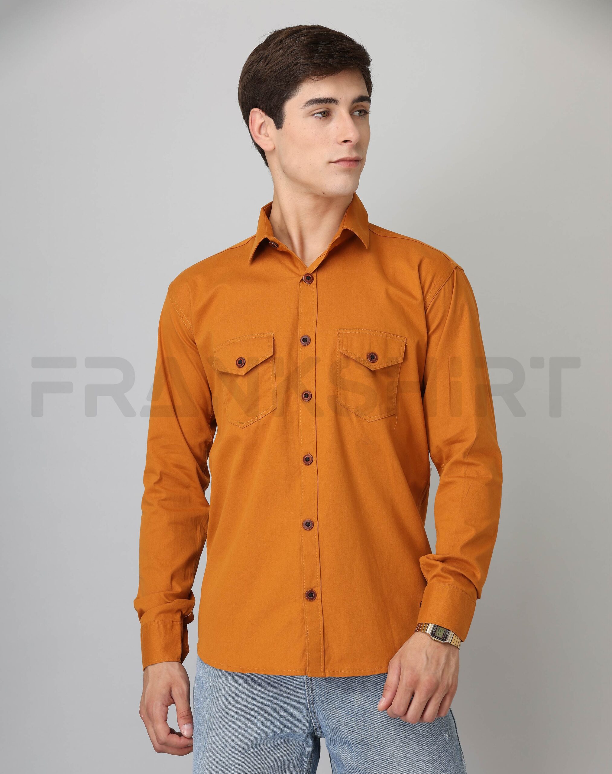 BlackTree Frankshirt Double Pocket Mustard Solid Tailored Fit Cotton Casual Shirt for Man - view 3
